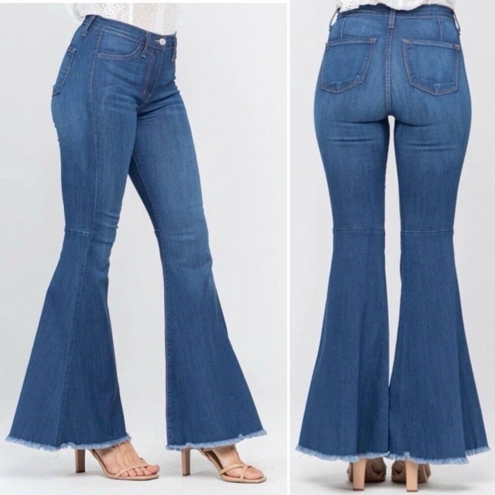 Judy Blue Flare Leg Jeans High Waist Raw Hem Tummy Control Top 27
